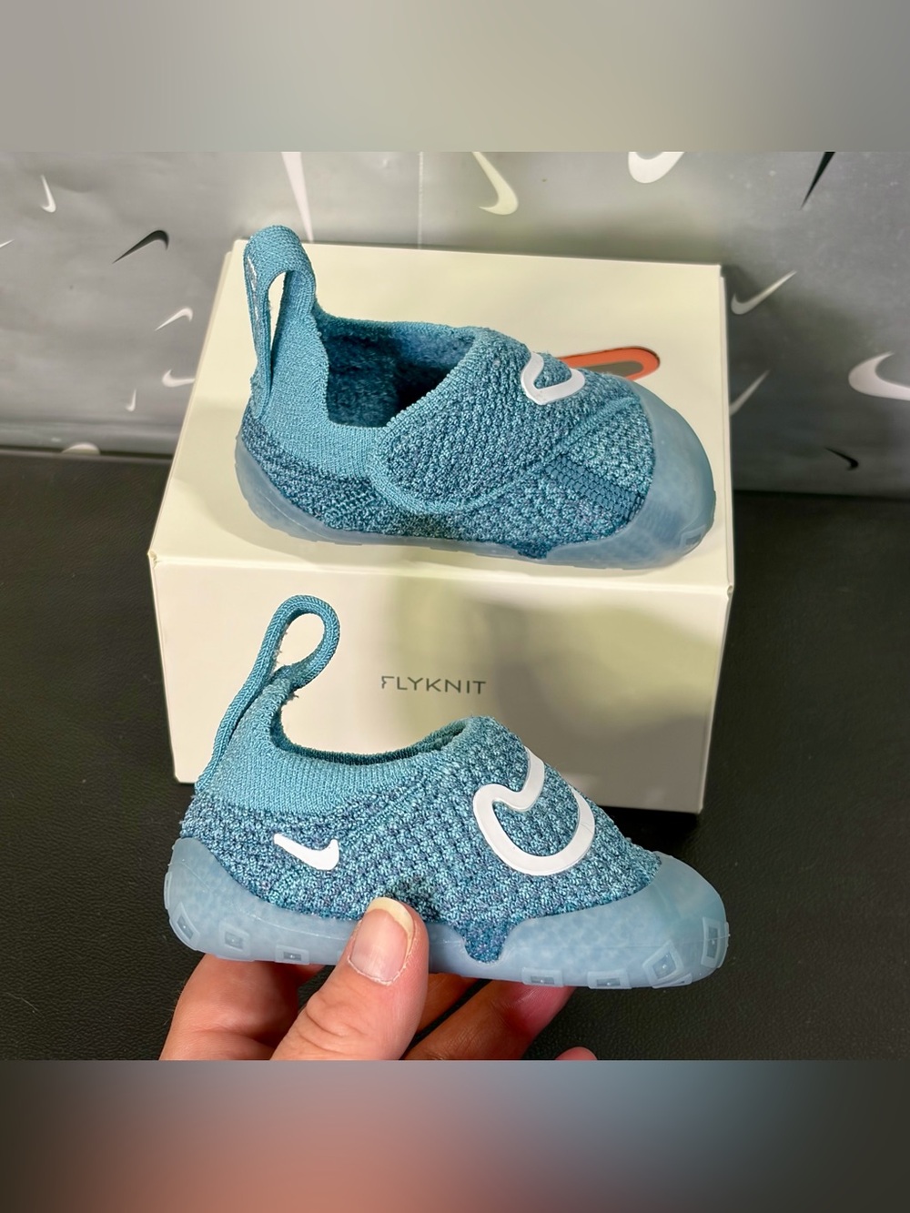 Nike Swoosh 1 TD Infant Flyknit Shoes Denim Turq White Sz 3C FB3244-403